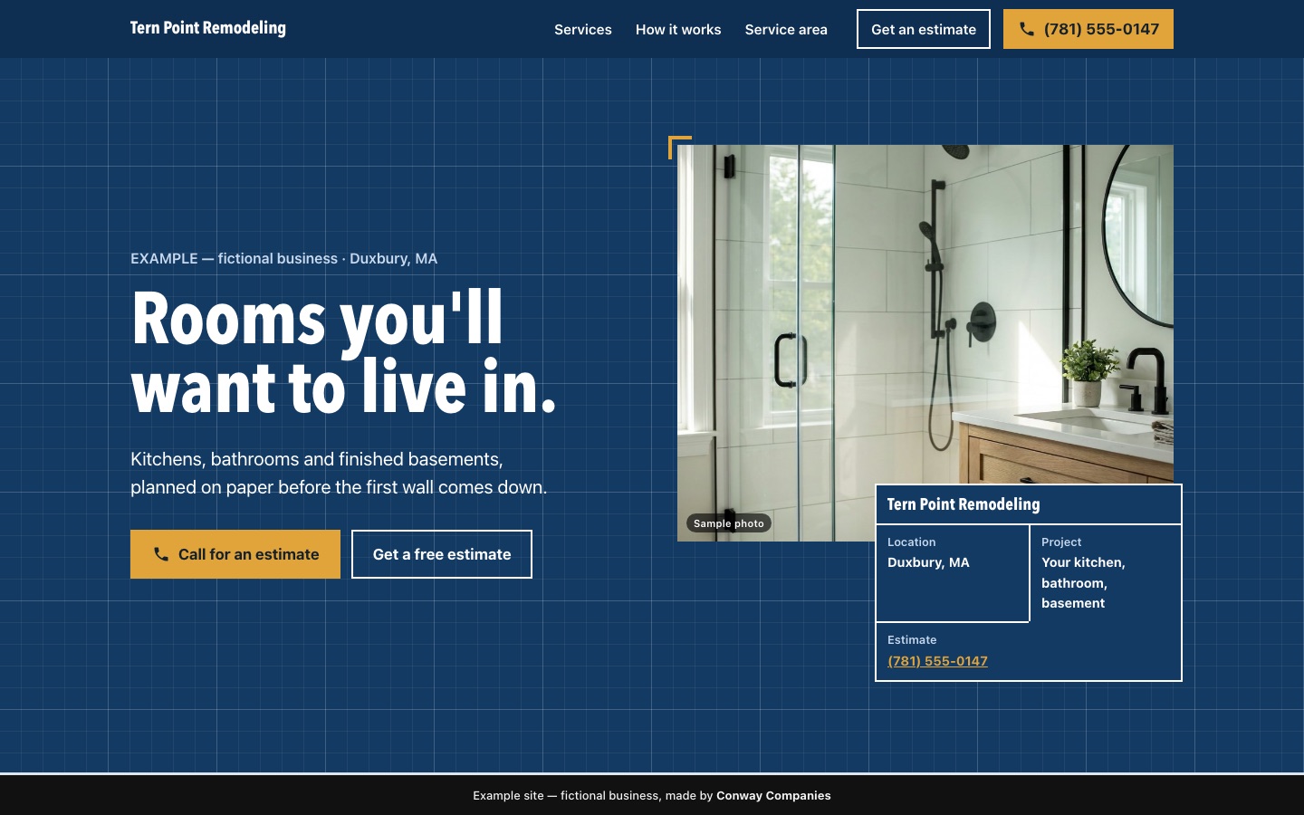An example website we built, for Tern Point Remodeling, a made-up remodeling contractor
